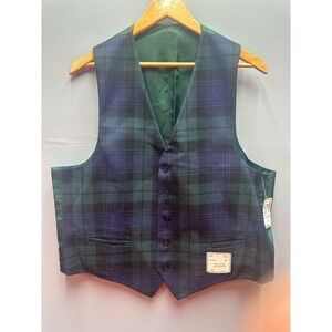 VTG Jos. A. Bank Executive Reversible Wool Vest Men's 44R Blue Green Plaid NWT